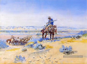 Indiens et cowboys œuvres - changer les chevaux Charles Marion Russell Indiana cow boy